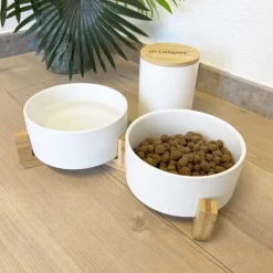 Ollipet Hvid Keramiksæt Med Skåle Og Godbidskrukke Z1